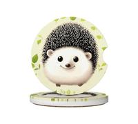 Cute Hedgehog Car Drink Coasters 2 PCS Non-Slip Absorbent Cup Mats with Finger Notch for Vehicle Cup Holder