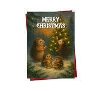Cute Hedgehog Christmas Card - Woodland Animal Xmas Card - Merry Christmas Card for Family Friends Colleagues XMJBS16
