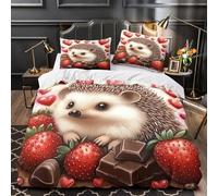 Cute Hedgehog Comforter Cover 3D Print Hotel Quality 3-Piece Bed Set Hidden Zipper Valentine Cartoon Duvet Cover Extra Soft Durable for Adults Women Kids Girls Boys Teens Super king（260x220cm）