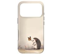 Cute Hedgehog Floral Beige Aesthetic Pastel Case for iPhone 17 Pro