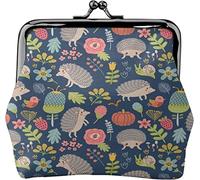 Cute Hedgehog Floral Pattern Buckle Leather Coin Purses Vintage Pouch Kiss Lock Change PurseWallets for Women Girls