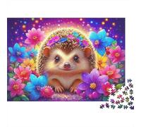 Cute Hedgehog Floral Premium 1000 Piece Jigsaw Puzzle for AdultsAdorable Hedgehog with Flower Crown Thick Sturdy Vibrant Challenging Stress Relief Game 52x38cm/1000pcs