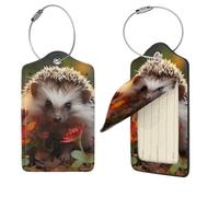 Cute Hedgehog Flower Luggage Tag for Suitcase PU Leather Suitcase Tag with Stainless Steel Loop and Address Card Baggage Tags Cute Bag Name Travel Tags ID Labels for Women Men, Black, 1