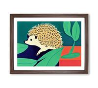 Cute Hedgehog Framed Print | A2 Walnut Framed Wall Art | Ready to Hang | Modern Nature Picture | Living Room Bedroom Lounge Office