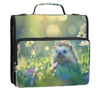 Cute Hedgehog Garden Green Zip up Binder Organizer 3 Ring Binders 1 1/2 Inch D Ring Binders with Strap Middle School Bag Portfolio & Case Ring Folder Holder
