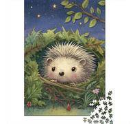 Cute Hedgehog Garden Night Jigsaw Puzzles Puzzle for Adults Kids. 1000 Piece Impossible Challenge Toy Educational Games Home Decoration for Educational Games Gifts 38x26cm/1000pcs