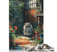 Cute Hedgehog Greenhouse Puzzles 500 Piece Wooden Puzzle for Adults And Teenager Educational Game for Adult Teenagers 500pcs (52x38cm)