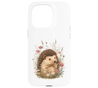 Cute Hedgehog Illustration with Wildflowers Case for iPhone 15 Pro