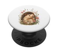 Cute Hedgehog Illustration with Wildflowers PopSockets Adhesive PopGrip