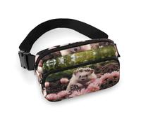 Cute Hedgehog in Flowers Fanny Pack for Women Men Waist Bag Belt Bag Adjustable Casual Bag for Travel Sports Hiking, white, 7.9x5.1inches