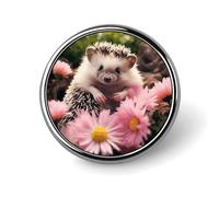 Cute Hedgehog in Flowers Round Badge Cute Brooch Hats Jackets Decor Personalized Lapel Pin Clothing Jewelry Accessories for Wedding Party Gift