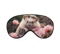 Cute Hedgehog in Flowers Sleep Mask for Women Men Side Sleeper Eye Cover with Adjustable Strap Soft Breathable Blackout Mask Slip-Free Deep Sleeping Travel Essentials