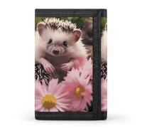 Cute Hedgehog in Flowers Trifold Wallet Slim Minimalist Front Pocket Men's Passcase Wallet Credit Card Holder