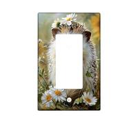 Cute Hedgehog Light Switch Cover Plates/Outlet Covers, Floral Daisies for Spring Wall Decor, Thermoplastic Wall Plates, Standard Size Single Rocker