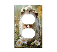 Cute Hedgehog Light Switch Cover Plates/Outlet Covers, Floral Daisies for Spring Wall Decor, Thermoplastic Wall Plates, Standard Size Single Duplex Outlet