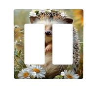 Cute Hedgehog Light Switch Cover Plates/Outlet Covers, Floral Daisies for Spring Wall Decor, Thermoplastic Wall Plates, Standard Size Double Rocker