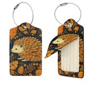 Cute Hedgehog Luggage Tags for Suitcases, 2 PCS PU Leather Travel Bag Label Suitcase Tag with Stainless Steel Loop Name ID Labels with Privacy Cover Baggage Tags for Women Men