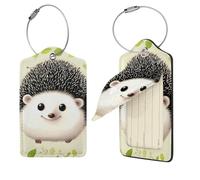 Cute Hedgehog Luggage Tags for Suitcases, 4 PCS PU Leather Travel Bag Label Suitcase Tag with Stainless Steel Loop Name ID Labels with Privacy Cover Baggage Tags for Women Men
