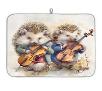 Cute Hedgehog Music Violin Microfibre Dish Drying Mat Absorbent Dish Drying Drainers Mats for Kitchen Spoon Glass Plate 45.7 x 60.9 cm