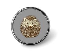 Cute Hedgehog on Grey Round Brooch Pin, Unisex Smooth Surface Lapel Tie Pin, Lightweight Badge Jewelry Crafts Decor for Costume Accessory Men Women