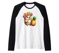 Cute Hedgehog Pineapple Tropical Summer Vacation Raglan Baseball Tee