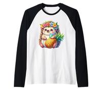 Cute Hedgehog Pineapple Tropical Summer Vibes Raglan Baseball Tee
