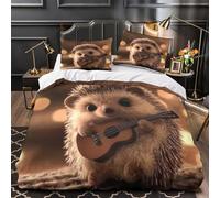 Cute Hedgehog Playing Guitar Comforter Cover 3D Design Printed Luxury 3 Piece Bedding Set Zipper Duvet Cover Super Soft Washable for Kids Teens Adults Women Youth Teenagers Super king（260x220cm）
