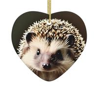 Cute Hedgehog Printed Heart-Shaped Ornaments, Ceramic Christmas Ornaments, Suitable for Holiday Parties, Souvenirs.