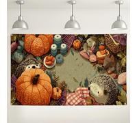 Cute Hedgehog Pumpkin Fall Backdrop, Fanciful Forest Animals Autumn Decorations, Cozy Indoor/Outdoor Photo Background for Thanksgiving Parties 71x43 Inch