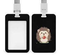 Cute Hedgehog Push-Pull ID Badge Holder Vertical Clear Holders with Lanyard Key Card Work Clip for Office Men Women