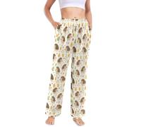 Cute Hedgehog Pyjama Bottoms Women's Casual Wide Leg Pajama Pants with Pockets Sleepwear