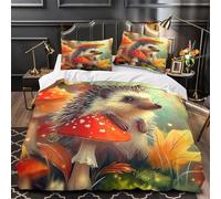Cute Hedgehog Quilt Cover 3D Design Printed Wrinkle-Resistant 3-Piece Bedding Set Zipper Fantasy Forest Comforter Cover Luxury Machine Washable for Teens Adults Women Kids Girls Single（135x200cm）