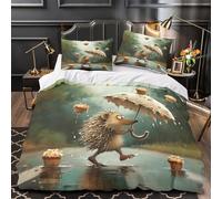 Cute Hedgehog Quilt Cover 3D Print Extra Soft 3PCs Bed Linen Hidden Zipper cartoon Whimsical Comforter Cover Premium Breathable for Adults Teens Women Kids Girls Boys Youth Double（200x200cm）