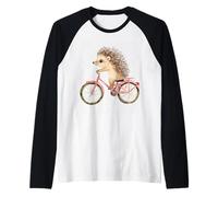 Cute Hedgehog Riding Bicycle Kids Boys Girls Animal Bike Raglan Baseball Tee