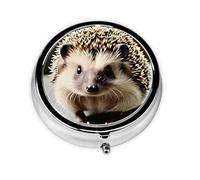 Cute Hedgehog Round Mini Pill Box: 3-Compartment Portable Metal Pill Organizer with Snap Closure, Ideal for Daily Travel Use