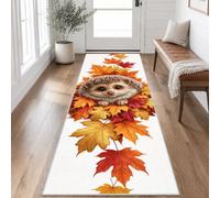 Cute Hedgehog Runner Rug 60x200, Washable Hallway Runner Carpet | Low Pile Non Slip Autumn Maple Leaf Runner Rugs for Hallway, Long Kitchen Carpet Runner for Hall Corridor Bedroom R5kO292