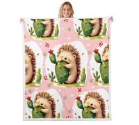 Cute Hedgehog Sherpa Blanket Mushroom Floral Cactus Throw Blanket Bedroom Living Room Soft Cozy Rustic Wild Animal Dots Blankets Decor for Bed Couch Sofa Brown Pink Flannel Blankets 40"x50"