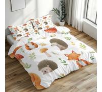Cute Hedgehog Single Duvet Cover Set, Woodland Mushroom Fox Bedding Set, Microfiber Soft Reversible Quilt Cover 135x200 + 1 Pillowcase, Zipper Closure, Bedroom Decor BhT15