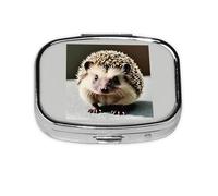 Cute Hedgehog Square Pill Box Lightweight and Portable, with 2 Plastic Inserts, Suitable for Carrying in Pockets or Wallets.