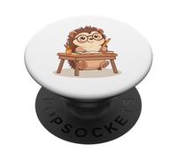 Cute Hedgehog Studying at Desk Illustration PopSockets Adhesive PopGrip