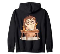 Cute Hedgehog Studying at Desk Illustration Zip Hoodie