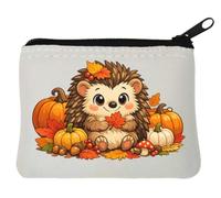 Cute Hedgehog Surrounded by Autumn Elements Neoprene Coin Purse Pouch 10x11cm White