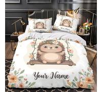 Cute Hedgehog Swing Duvet Cover 3D Design Printed Extra Soft 3 Pieces Bedding Set Zipper Floral Cartoon Quilt Cover Luxury Washable for Adults Kids Women Teens Youth Girls Boys King（220x240cm）
