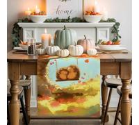 Cute Hedgehog Swing Fall Maple Tree Table Runner 72 Inches Long, Watercolor Orange Leaves Washable Table Runners Heat-Insulation Kitchen Dining Table Decorations for Home Party Decor 13x72in
