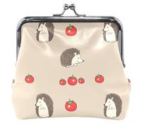 Cute Hedgehog Tomatoes Brown Leather Coin Pouch for Women Cute Kiss Lock Buckle Change Purse for Coins, Cute Hedgehog Tomatoes Brown, Classic