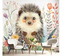 Cute Hedgehog Wallpaper,Mixed Colors Silk Wallpaper 150×105 Cm Durable Easy to Clean, Easy to Install Watercolor Illustration Style Suitable for Bedroom, Living Room, Kitchen, Bathroom Decoration