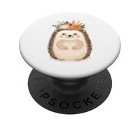 Cute Hedgehog with Floral Crown Illustration PopSockets Adhesive PopGrip