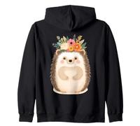 Cute Hedgehog with Floral Crown Illustration Zip Hoodie