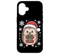 Cute Hedgehog With Santa Hat And Wrapped Box Snowflakes Case for iPhone 16
