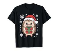 Cute Hedgehog with Santa Hat and Wrapped Box Snowflakes T-Shirt